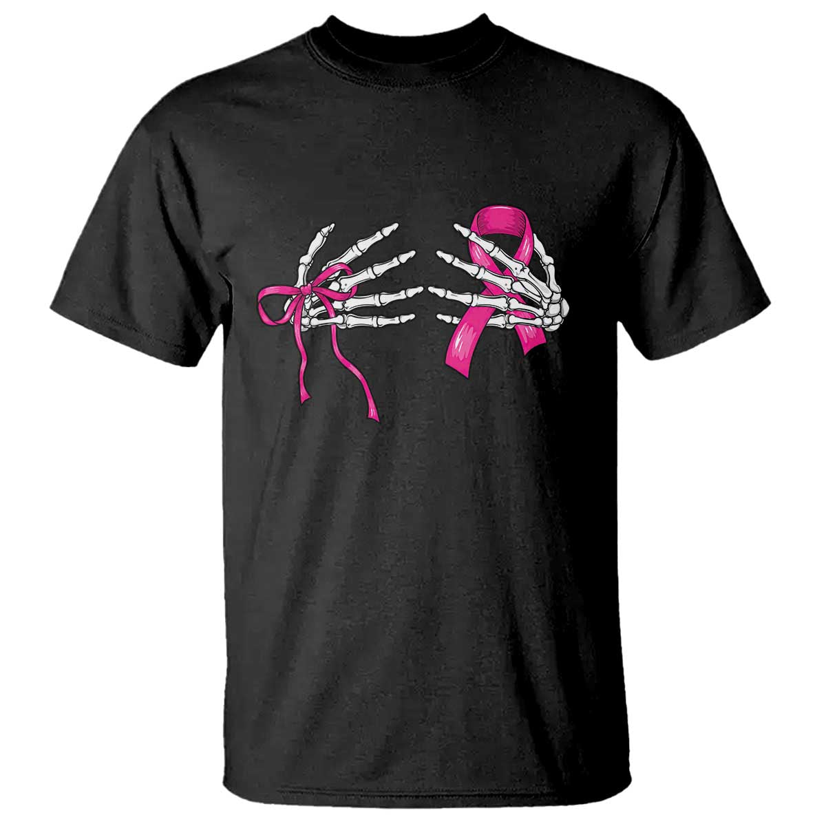 Skeleton Hands Pink Ribbon Bra Breast Cancer Fighter T Shirt Funny Halloween Spooky Pink Warrior