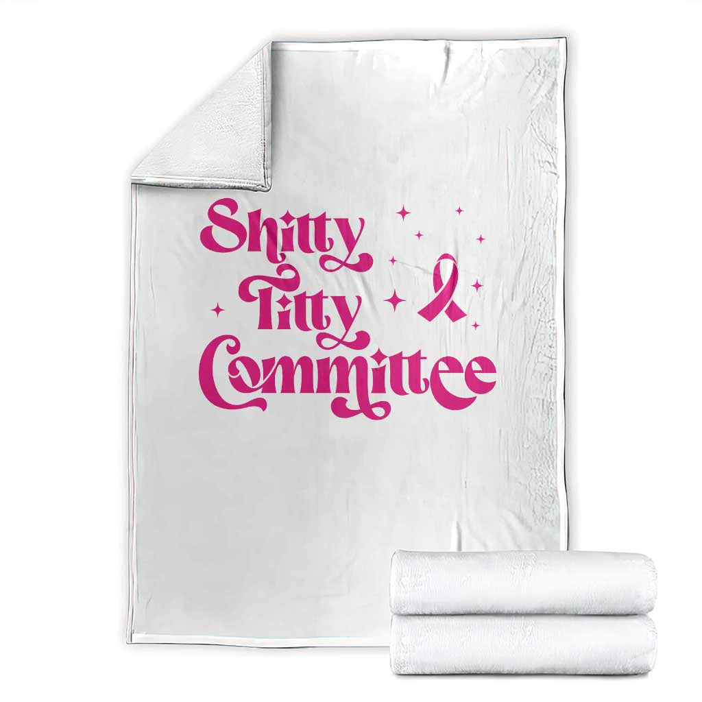 Shitty Titty Committee Retro Pink Ribbon Throw Blanket Funny Breast Cancer Awareness Mastectomy Survivor