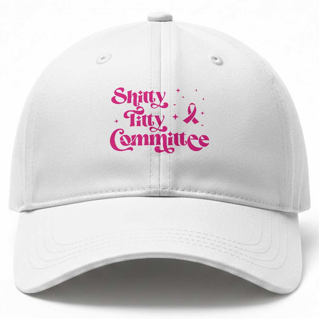 Shitty Titty Committee Retro Pink Ribbon Baseball Cap Funny Breast Cancer Awareness Mastectomy Survivor