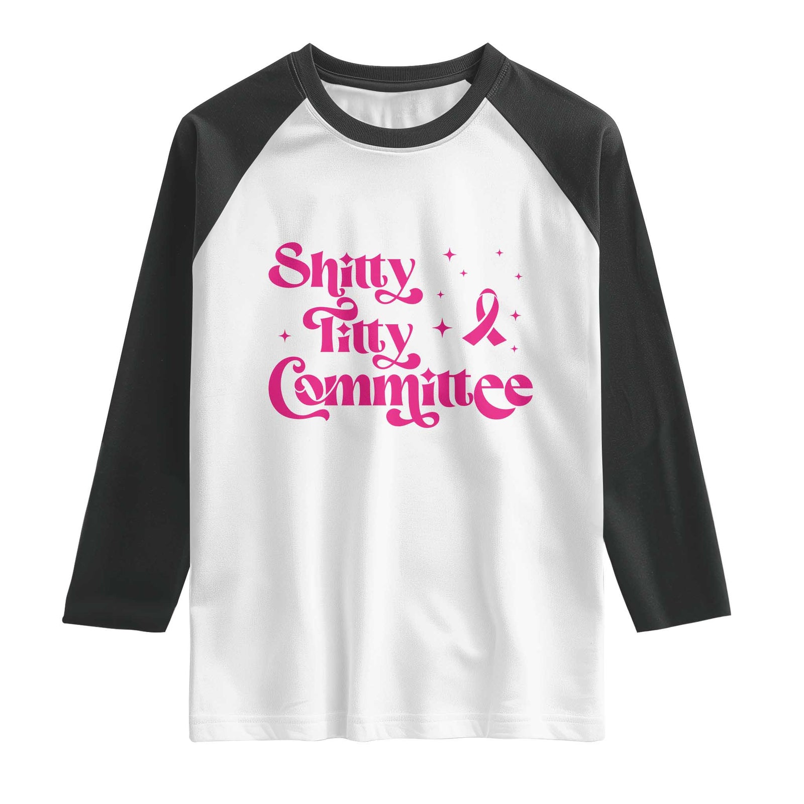 Shitty Titty Committee Retro Pink Ribbon Raglan Shirt Funny Breast Cancer Awareness Mastectomy Survivor