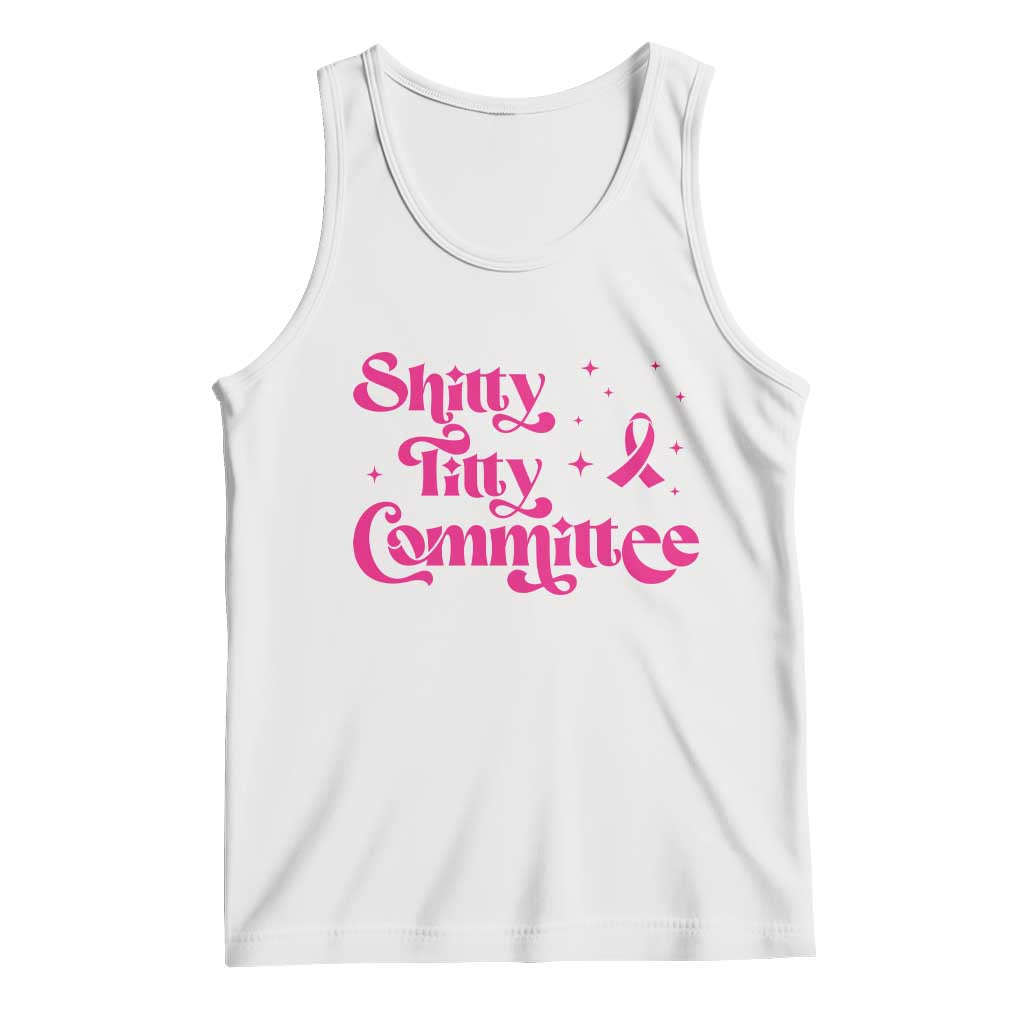 Shitty Titty Committee Retro Pink Ribbon Tank Top Funny Breast Cancer Awareness Mastectomy Survivor