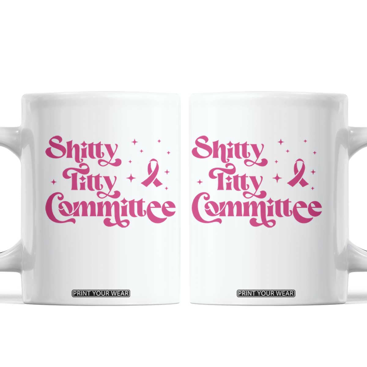Shitty Titty Committee Retro Pink Ribbon Coffee Mug Funny Breast Cancer Awareness Mastectomy Survivor