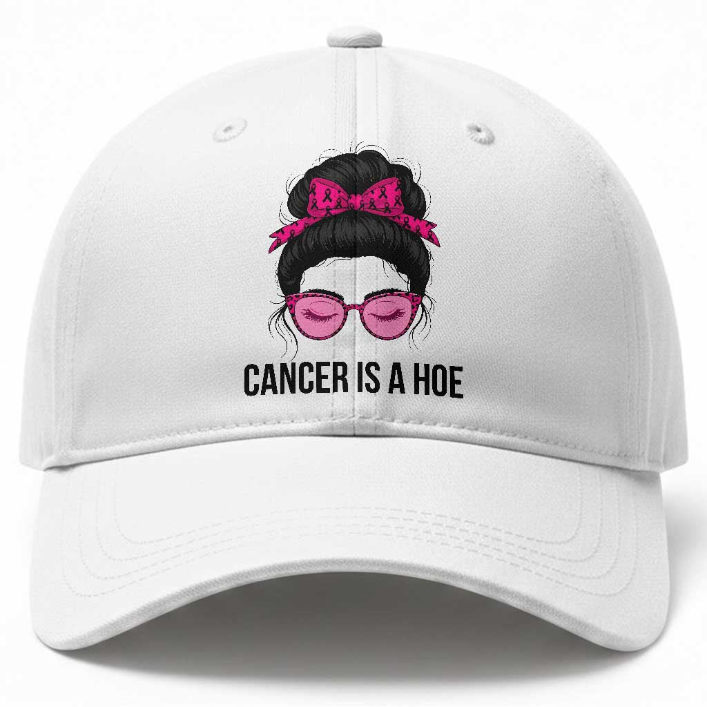 Cancer Is A Hoe Pink Messy Bun Leopard Sunglasses Graphic Baseball Cap Funny Breast Cancer Warrior Support