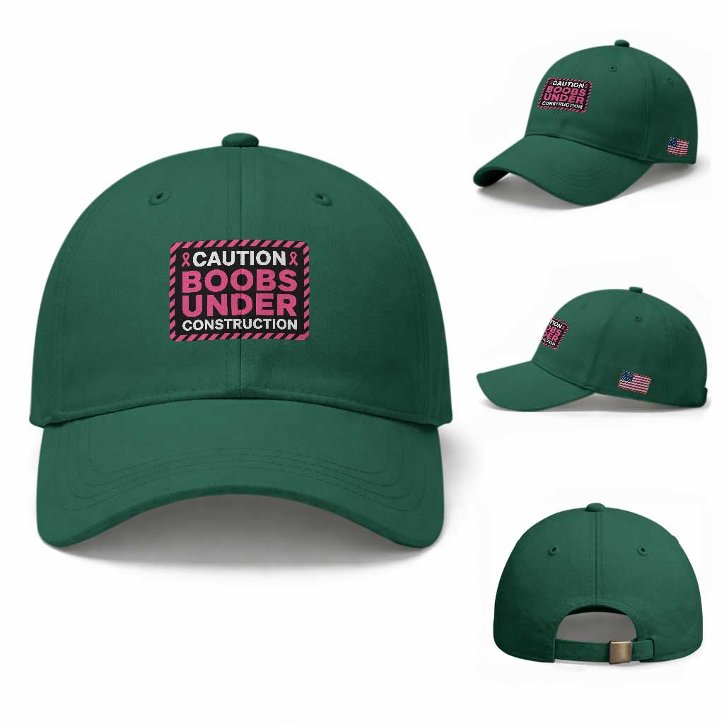Funny Breast Cancer Surgery Mastectomy Baseball Cap Caution Boobs Under Construction Pink Ribbon Warrior TS02 Baseball Cap Universal Fit Irish Green Print Your Wear