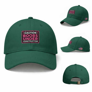 Funny Breast Cancer Surgery Mastectomy Baseball Cap Caution Boobs Under Construction Pink Ribbon Warrior TS02 Baseball Cap Universal Fit Irish Green Print Your Wear