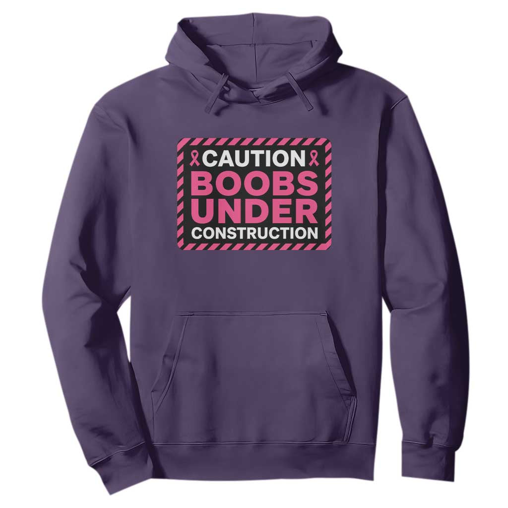 Funny Breast Cancer Surgery Mastectomy Hoodie Caution Boobs Under Construction Pink Ribbon Warrior TS02 Purple Print Your Wear