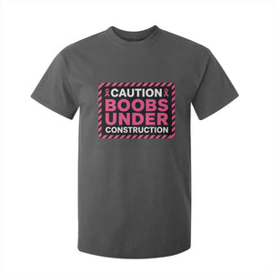 Funny Breast Cancer Surgery Mastectomy T Shirt For Kid Caution Boobs Under Construction Pink Ribbon Warrior TS02 Dark Heather Print Your Wear