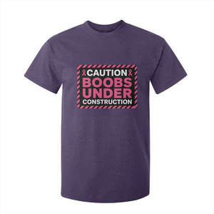 Funny Breast Cancer Surgery Mastectomy T Shirt For Kid Caution Boobs Under Construction Pink Ribbon Warrior TS02 Purple Print Your Wear