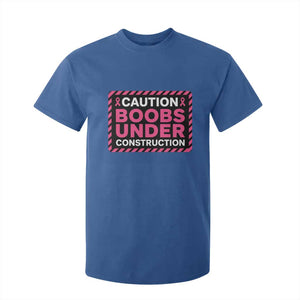 Funny Breast Cancer Surgery Mastectomy T Shirt For Kid Caution Boobs Under Construction Pink Ribbon Warrior TS02 Royal Blue Print Your Wear