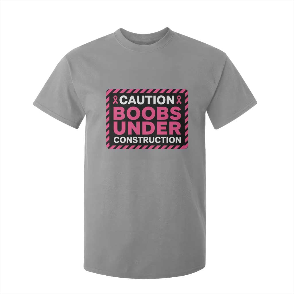 Funny Breast Cancer Surgery Mastectomy T Shirt For Kid Caution Boobs Under Construction Pink Ribbon Warrior TS02 Sport Gray Print Your Wear