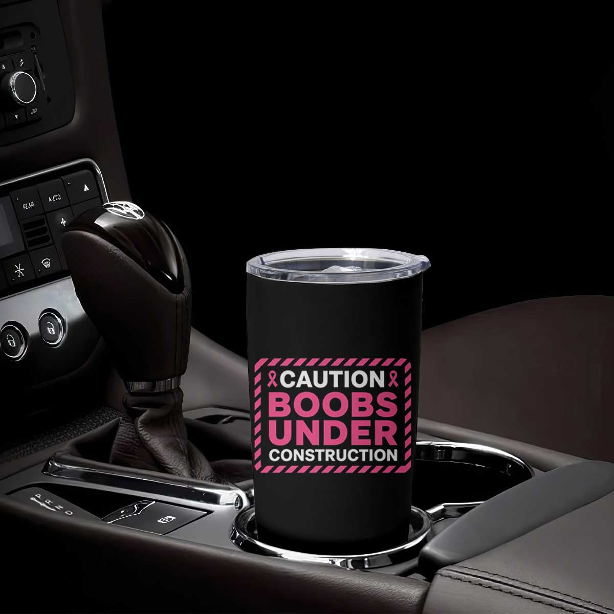 Funny Breast Cancer Surgery Mastectomy Tumbler Cup Caution Boobs Under Construction Pink Ribbon Warrior TS02 Print Your Wear