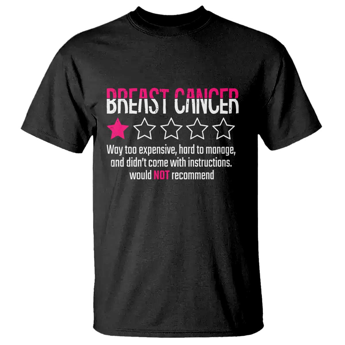 Funny Breast Cancer One Star Review T Shirt Would Not Recommend Breast Cancer Warrior TS02 Black Print Your Wear