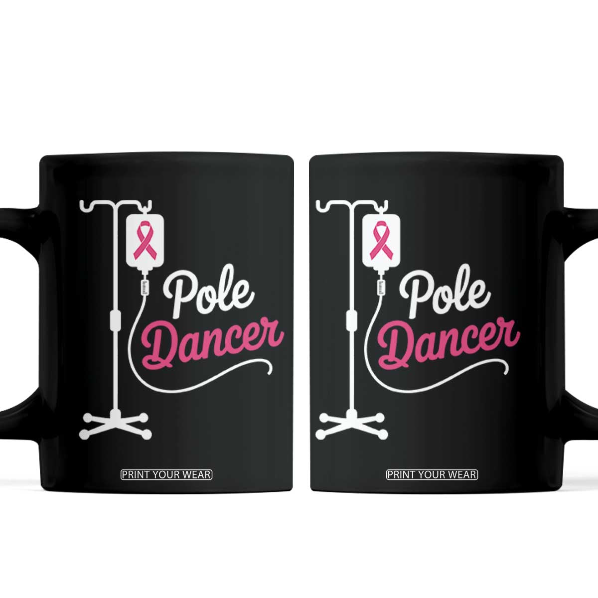 Pole Dancer Funny IV Drip Pole Graphic Coffee Mug Chemotherapy Breast Cancer Awareness Warrior