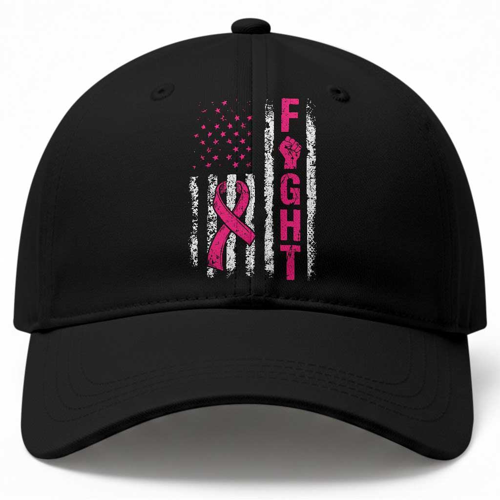 Fight Breast Cancer Awareness Pink Ribbon American Flag Graphic Baseball Cap