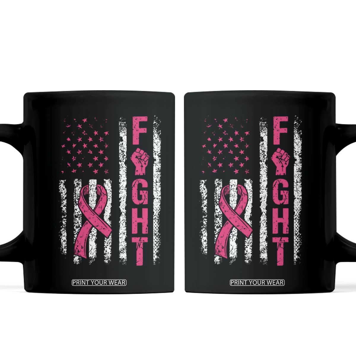 Fight Breast Cancer Awareness Pink Ribbon American Flag Graphic Coffee Mug