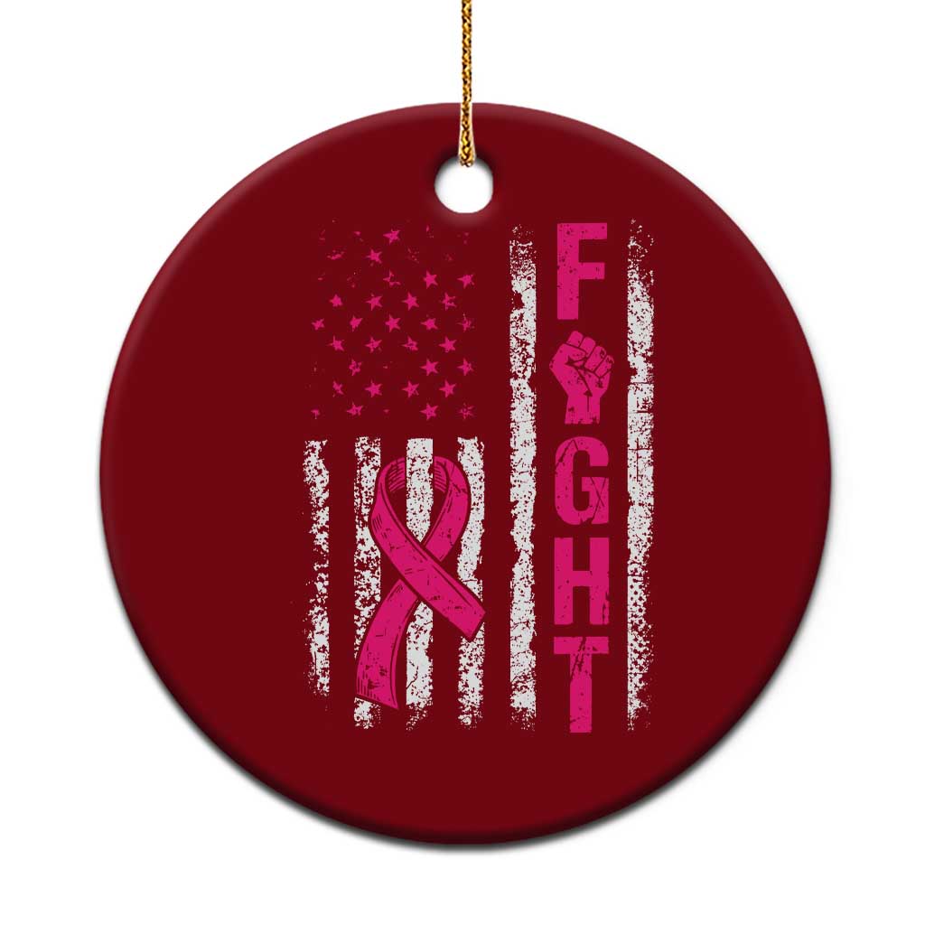 Fight Breast Cancer Awareness Pink Ribbon American Flag Graphic Ceramic Ornament