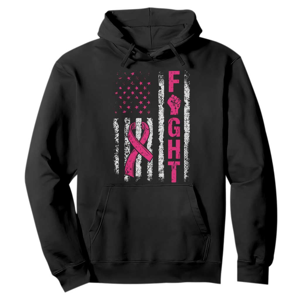 Fight Breast Cancer Awareness Pink Ribbon American Flag Graphic Hoodie