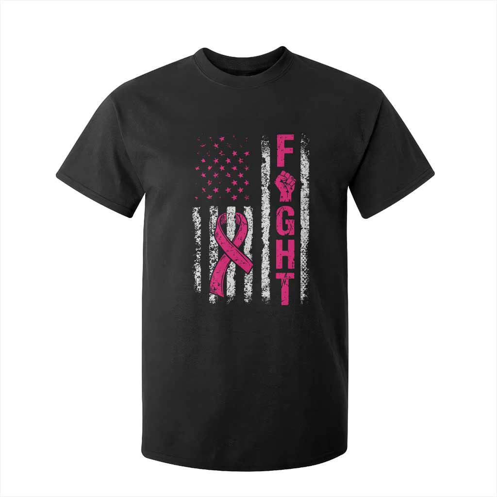 Fight Breast Cancer Awareness Pink Ribbon American Flag Graphic T Shirt For Kid