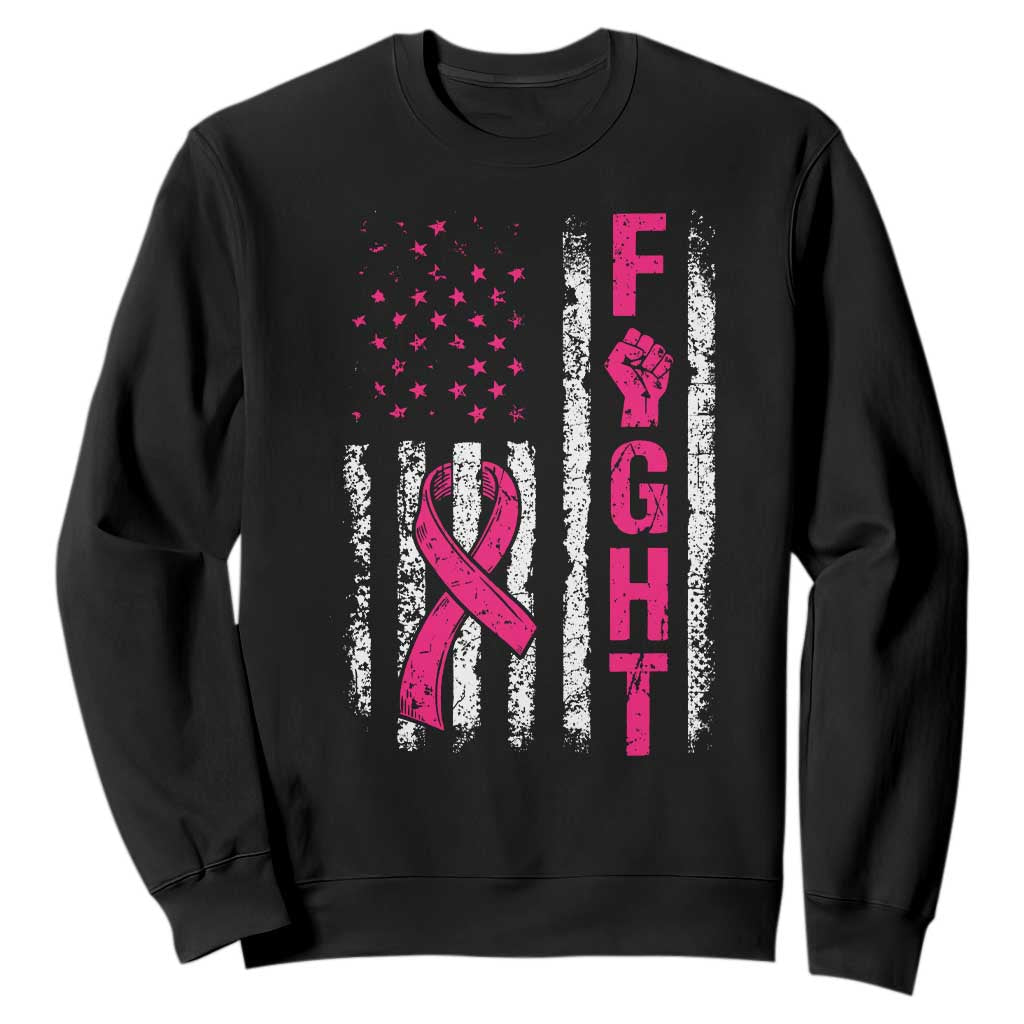 Fight Breast Cancer Awareness Pink Ribbon American Flag Graphic Sweatshirt