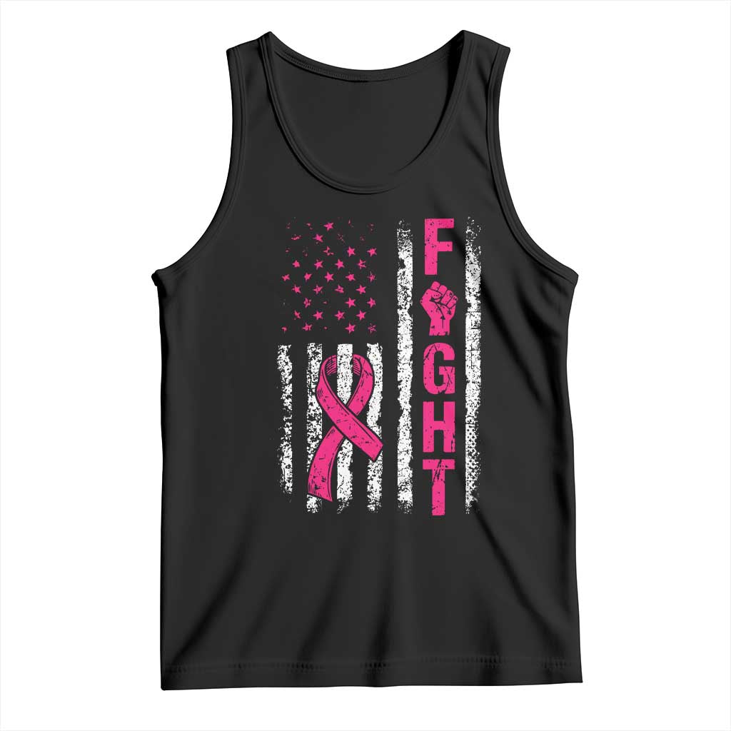 Fight Breast Cancer Awareness Pink Ribbon American Flag Graphic Tank Top