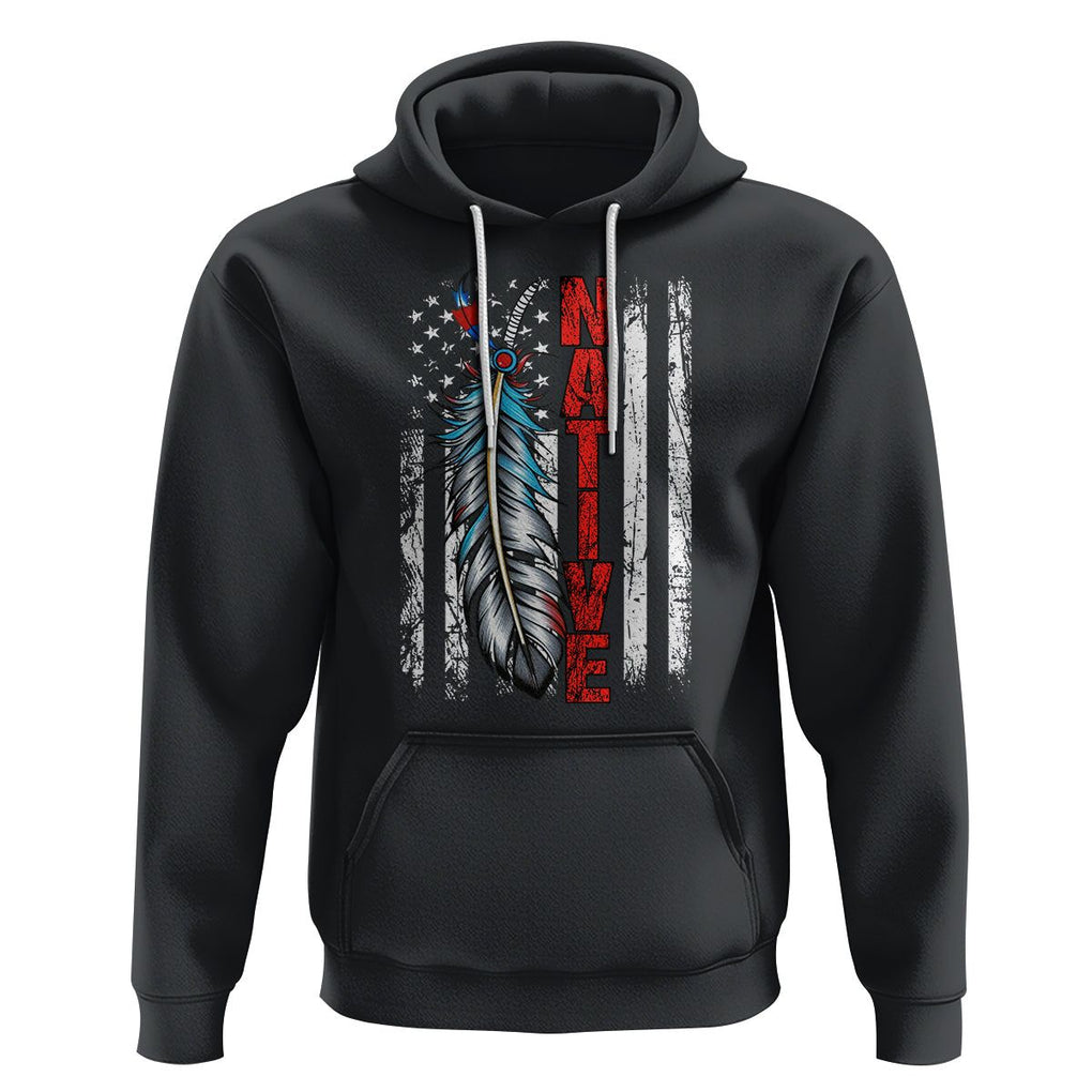 Native American Hoodie Indigenous American Indian Feather US Flag TS02 Black Printyourwear