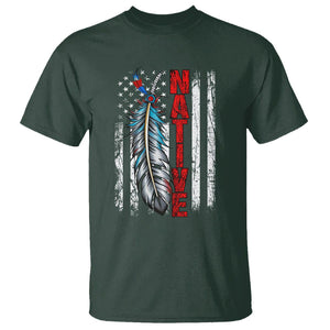 Native American T Shirt Indigenous American Indian Feather US Flag TS02 Dark Forest Green Printyourwear