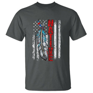 Native American T Shirt Indigenous American Indian Feather US Flag TS02 Dark Heather Printyourwear