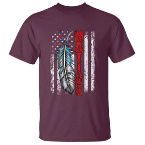 Native American T Shirt Indigenous American Indian Feather US Flag TS02 Maroon Printyourwear