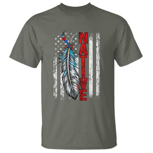 Native American T Shirt Indigenous American Indian Feather US Flag TS02 Military Green Printyourwear