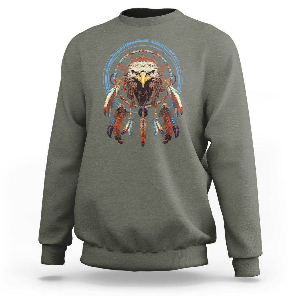 Native American Sweatshirt Indigenous American Indian Eagle Dreamcatcher TS02 Military Green Printyourwear