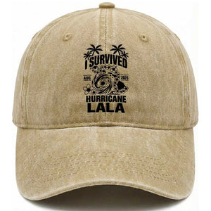 I Survived Hurricane Lala August 2026 Washed Cotton Baseball Cap Hawaiian Islands Tropical Storm Survivor