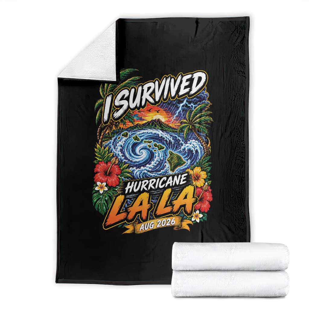 I Survived Hurricane Lala August 2026 Throw Blanket Hawaiian Islands Tropical Storm Survivor Vintage