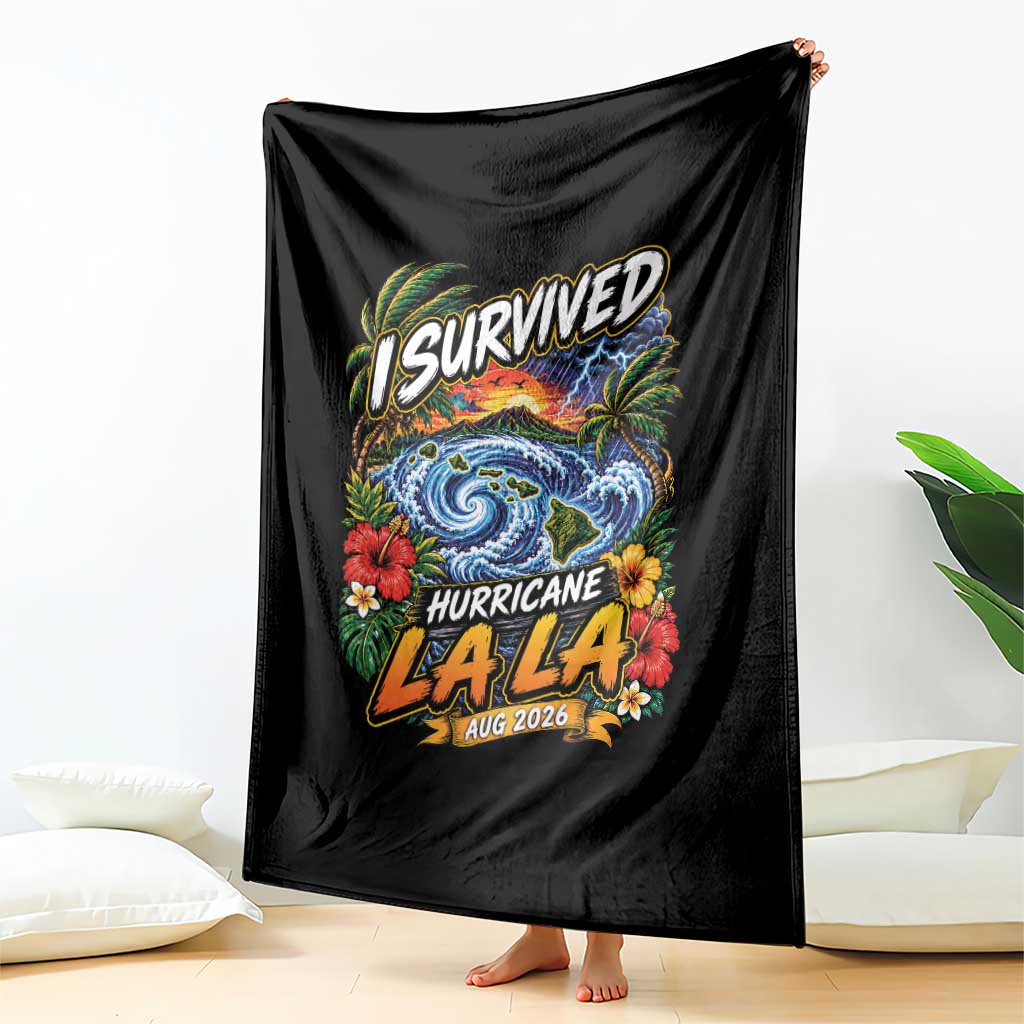 I Survived Hurricane Lala August 2026 Throw Blanket Hawaiian Islands Tropical Storm Survivor Vintage