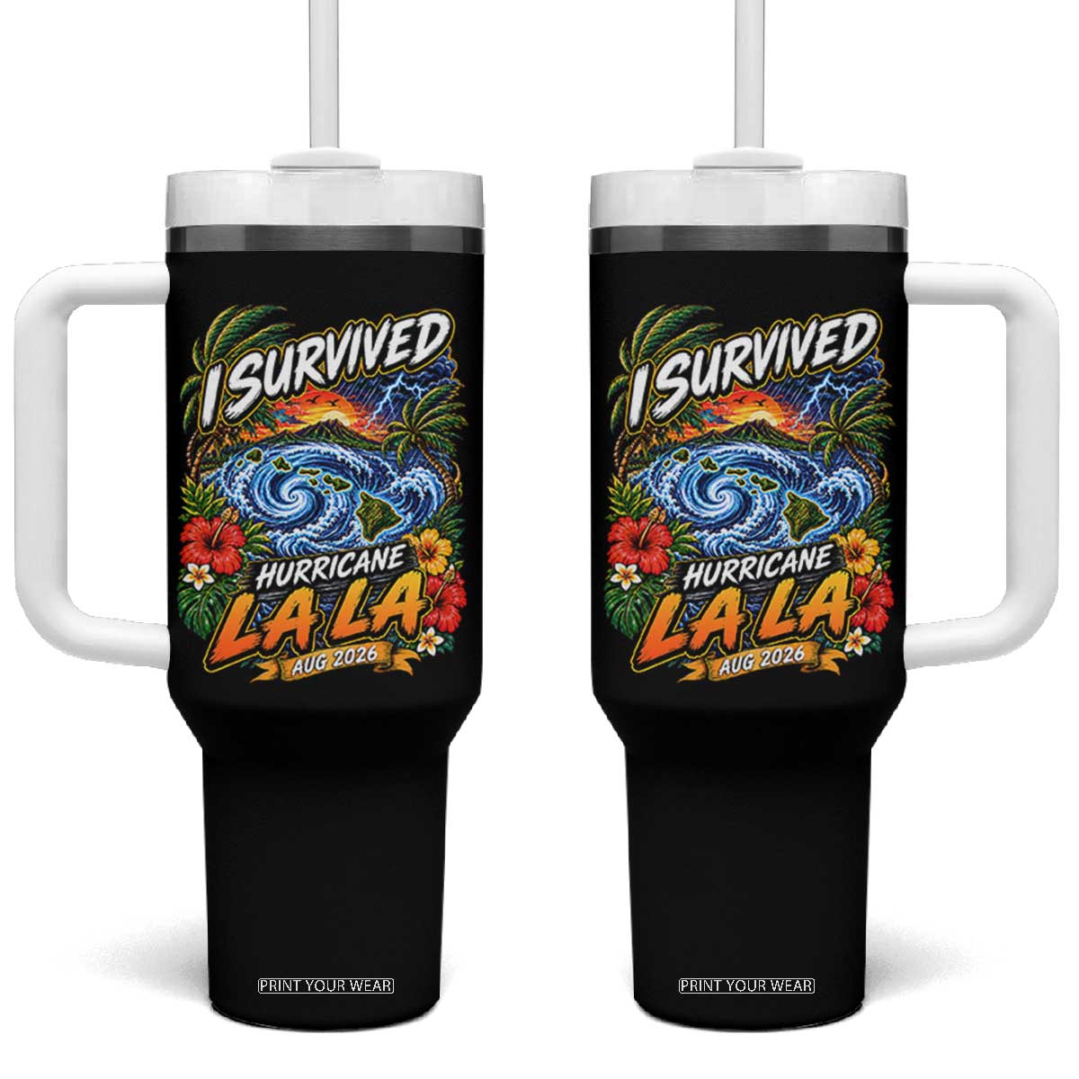 I Survived Hurricane Lala August 2026 Tumbler With Handle Hawaiian Islands Tropical Storm Survivor Vintage