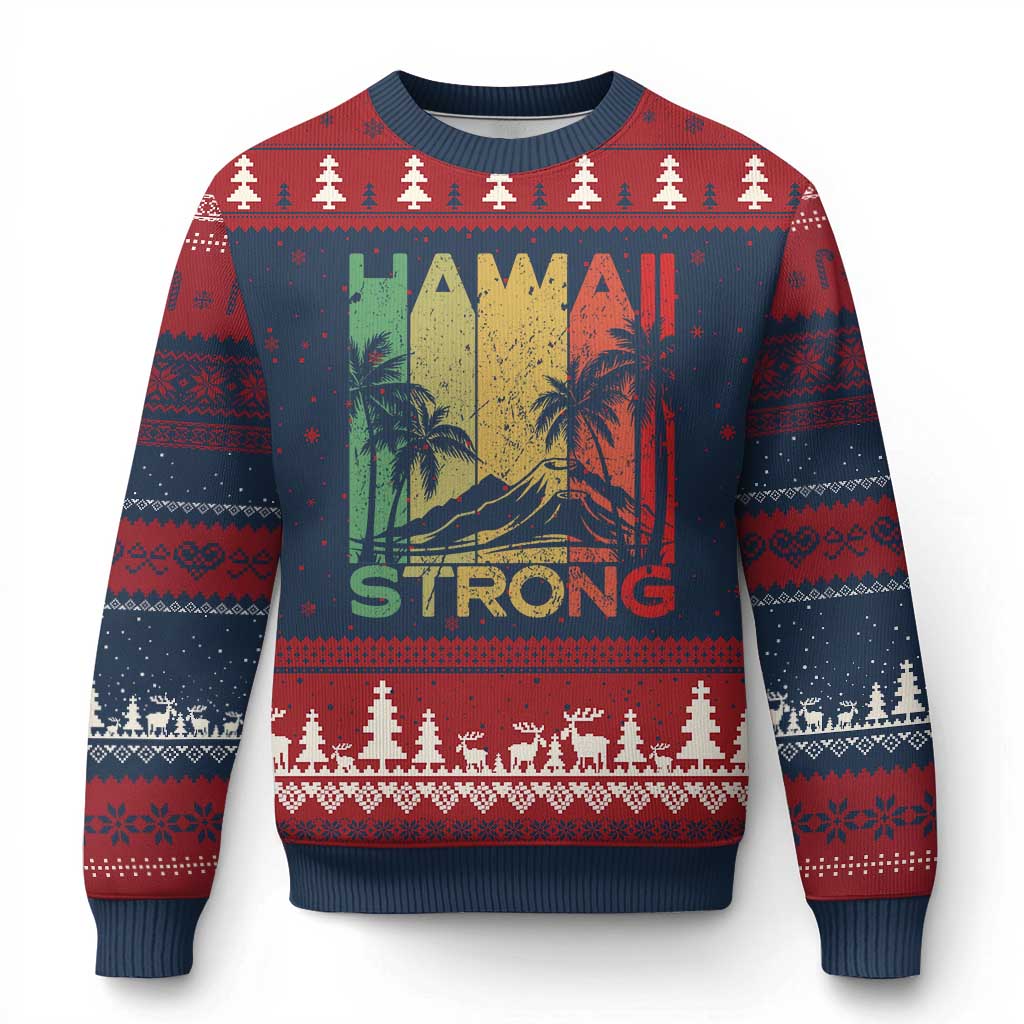 Vintage Retro Hawaii Strong Ugly Christmas Sweater Tropical Volcano Hawaiian Islands Pride Support