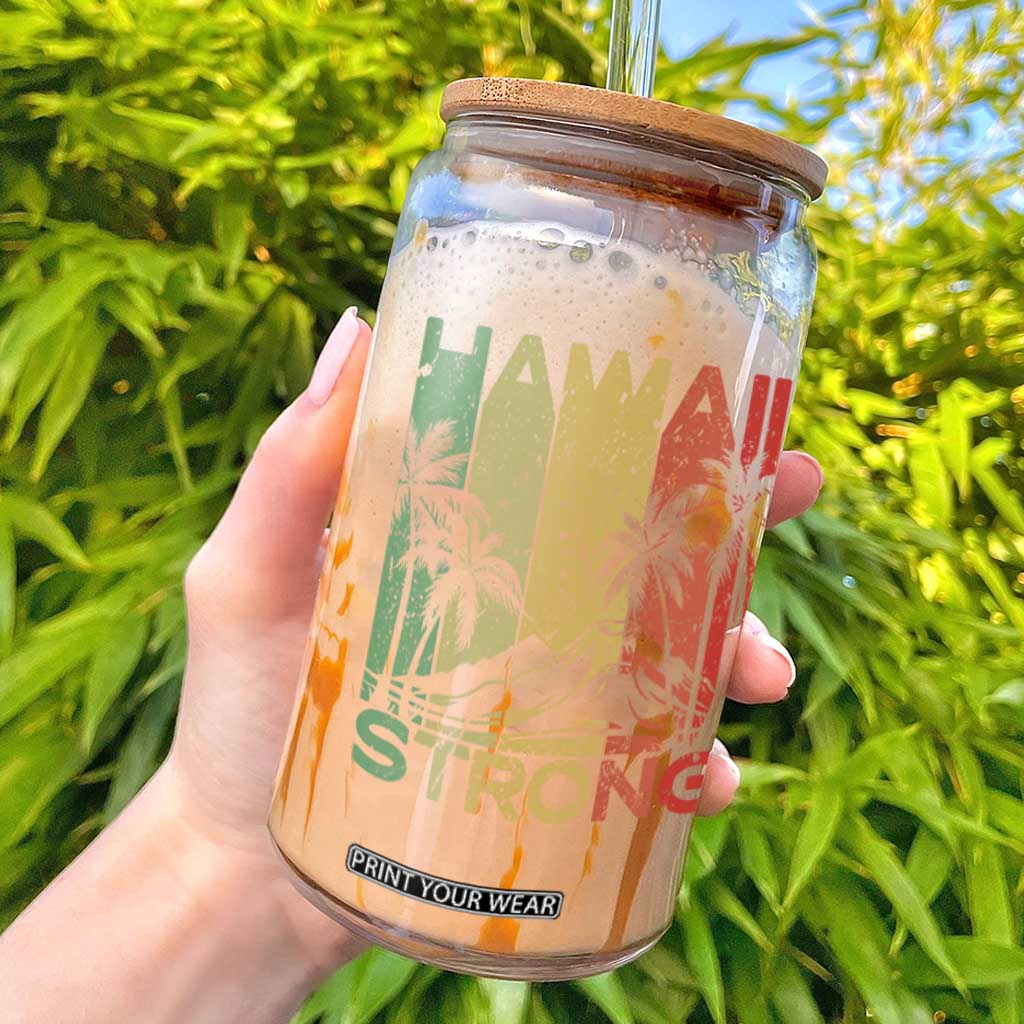 Vintage Retro Hawaii Strong Glass Can Tropical Volcano Hawaiian Islands Pride Support
