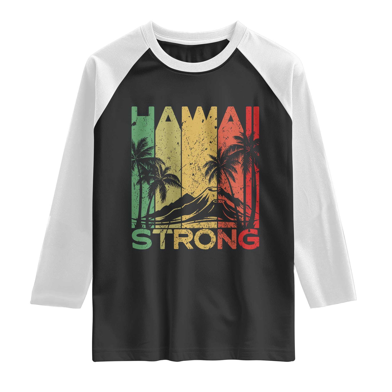 Vintage Retro Hawaii Strong Raglan Shirt Tropical Volcano Hawaiian Islands Pride Support
