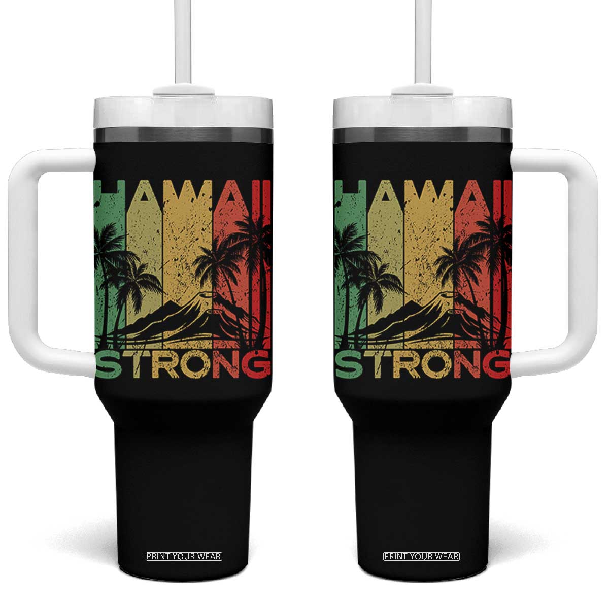 Vintage Retro Hawaii Strong Tumbler With Handle Tropical Volcano Hawaiian Islands Pride Support
