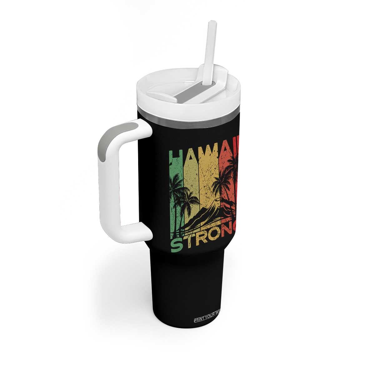 Vintage Retro Hawaii Strong Tumbler With Handle Tropical Volcano Hawaiian Islands Pride Support