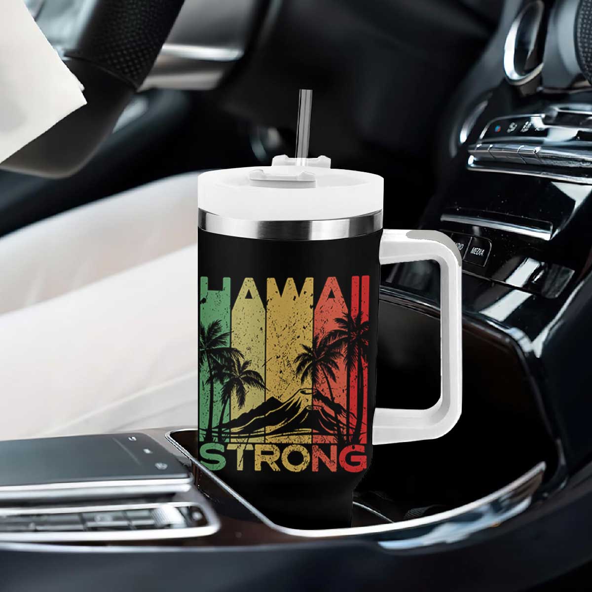 Vintage Retro Hawaii Strong Tumbler With Handle Tropical Volcano Hawaiian Islands Pride Support