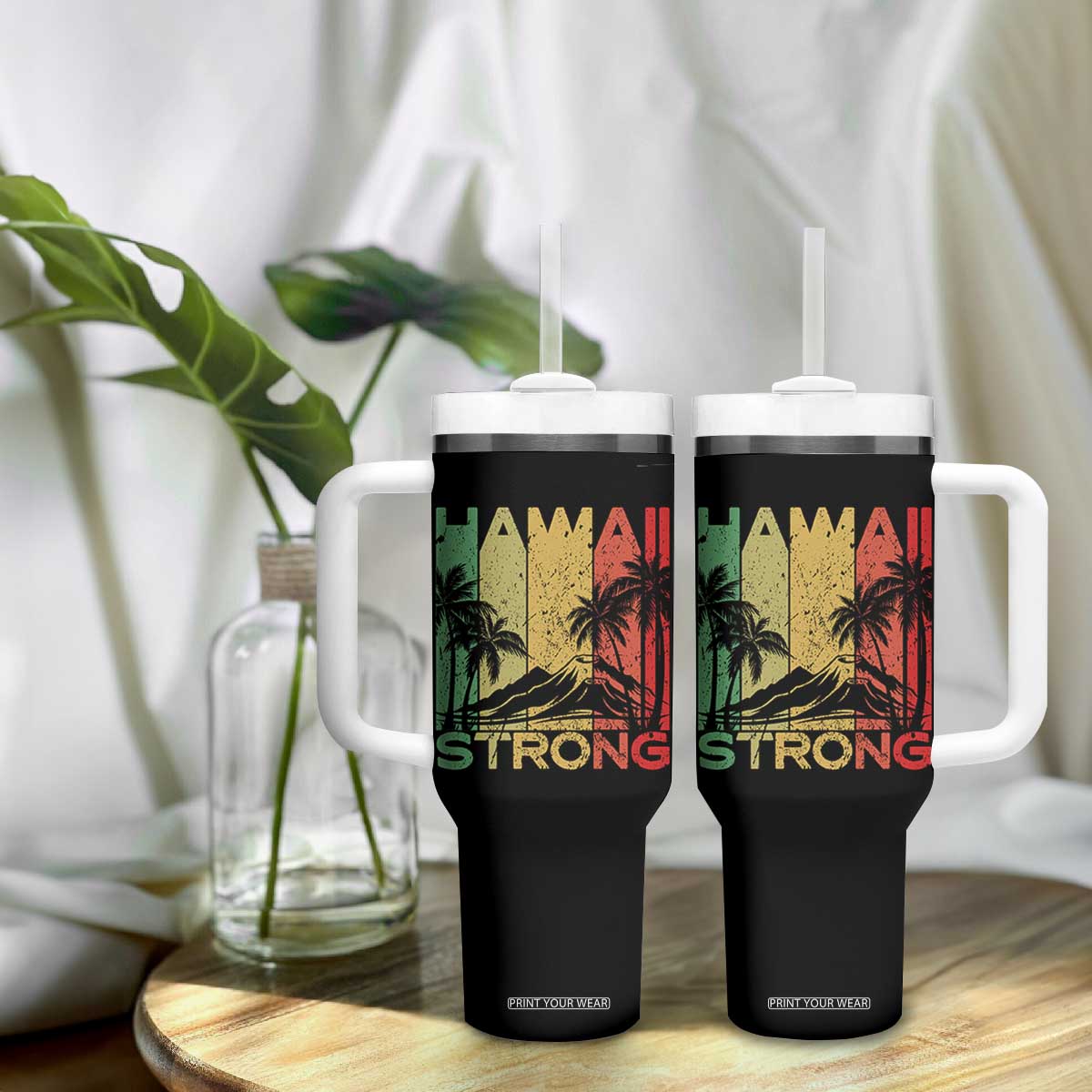 Vintage Retro Hawaii Strong Tumbler With Handle Tropical Volcano Hawaiian Islands Pride Support