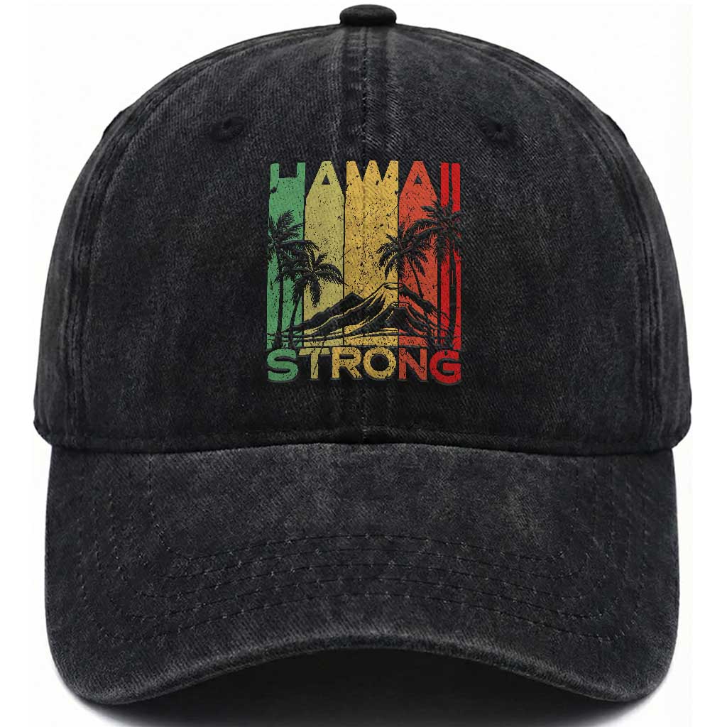 Vintage Retro Hawaii Strong Washed Cotton Baseball Cap Tropical Volcano Hawaiian Islands Pride Support