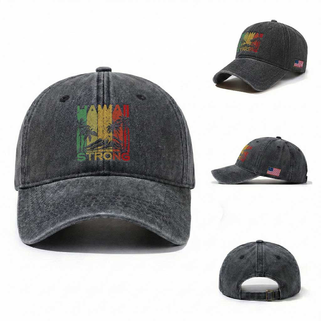 Vintage Retro Hawaii Strong Washed Cotton Baseball Cap Tropical Volcano Hawaiian Islands Pride Support