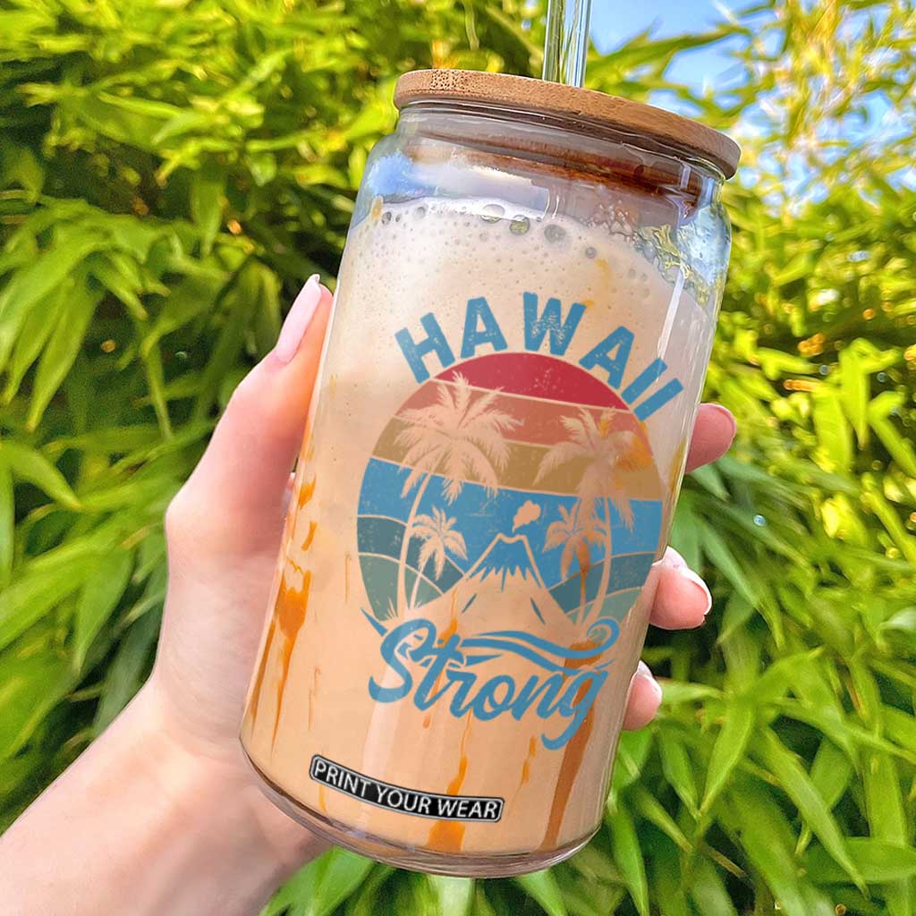 Vintage Hawaii Strong Retro Sunset Tropical Glass Can Volcano Hawaiian Islands Pride Support