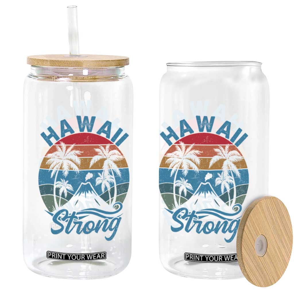 Vintage Hawaii Strong Retro Sunset Tropical Glass Can Volcano Hawaiian Islands Pride Support
