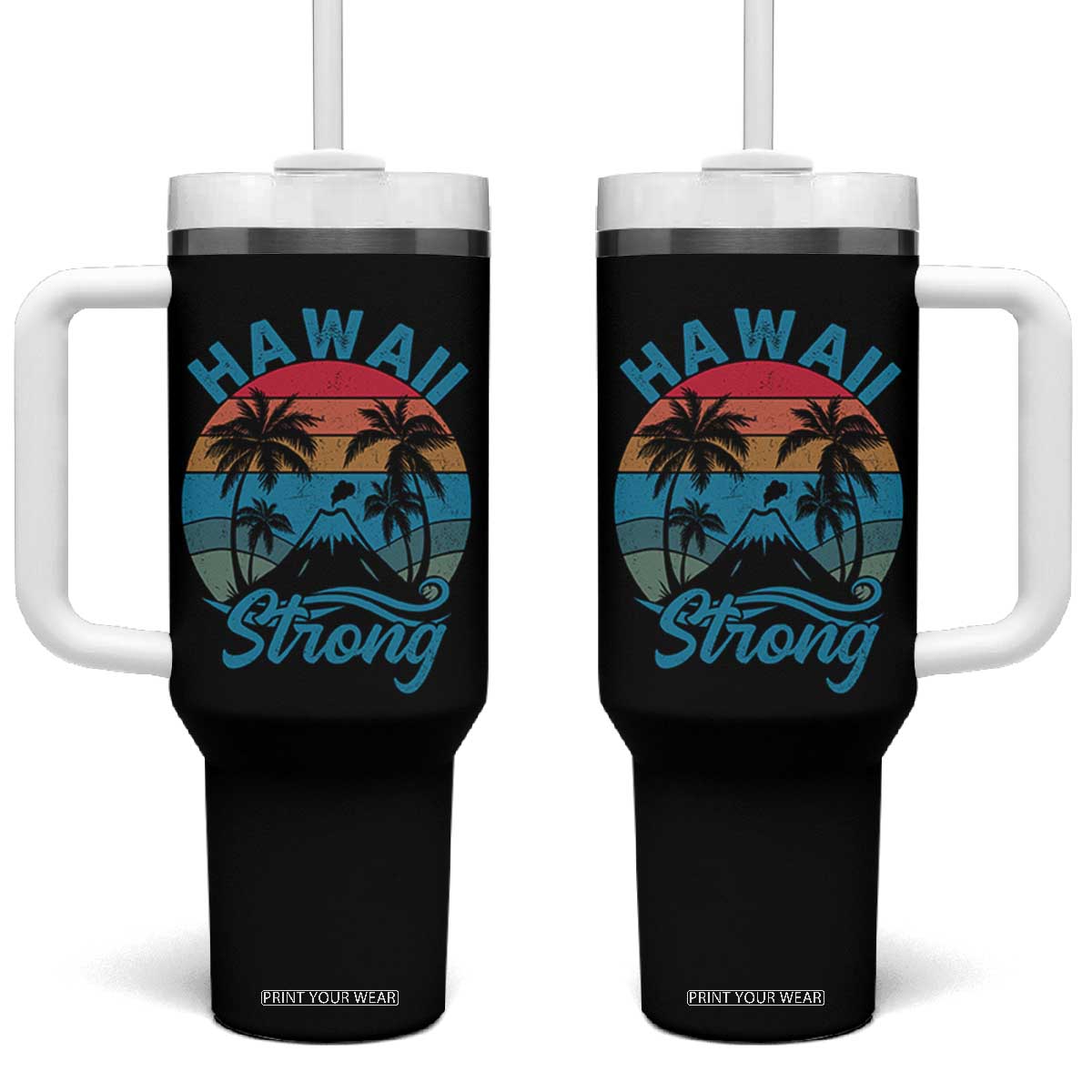 Vintage Hawaii Strong Retro Sunset Tropical Tumbler With Handle Volcano Hawaiian Islands Pride Support