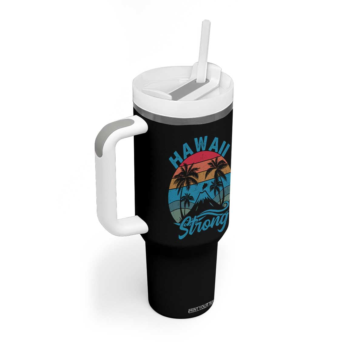 Vintage Hawaii Strong Retro Sunset Tropical Tumbler With Handle Volcano Hawaiian Islands Pride Support