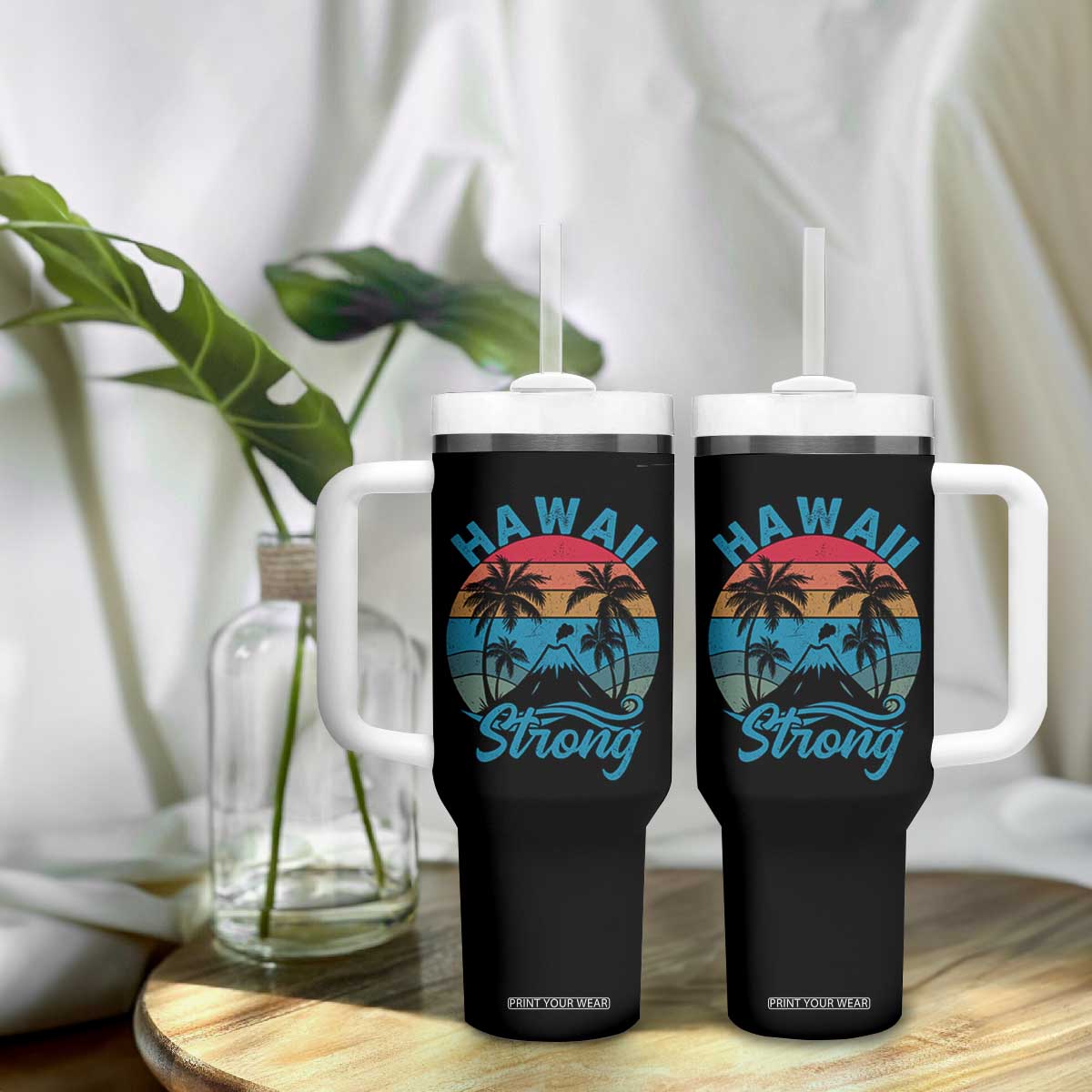 Vintage Hawaii Strong Retro Sunset Tropical Tumbler With Handle Volcano Hawaiian Islands Pride Support
