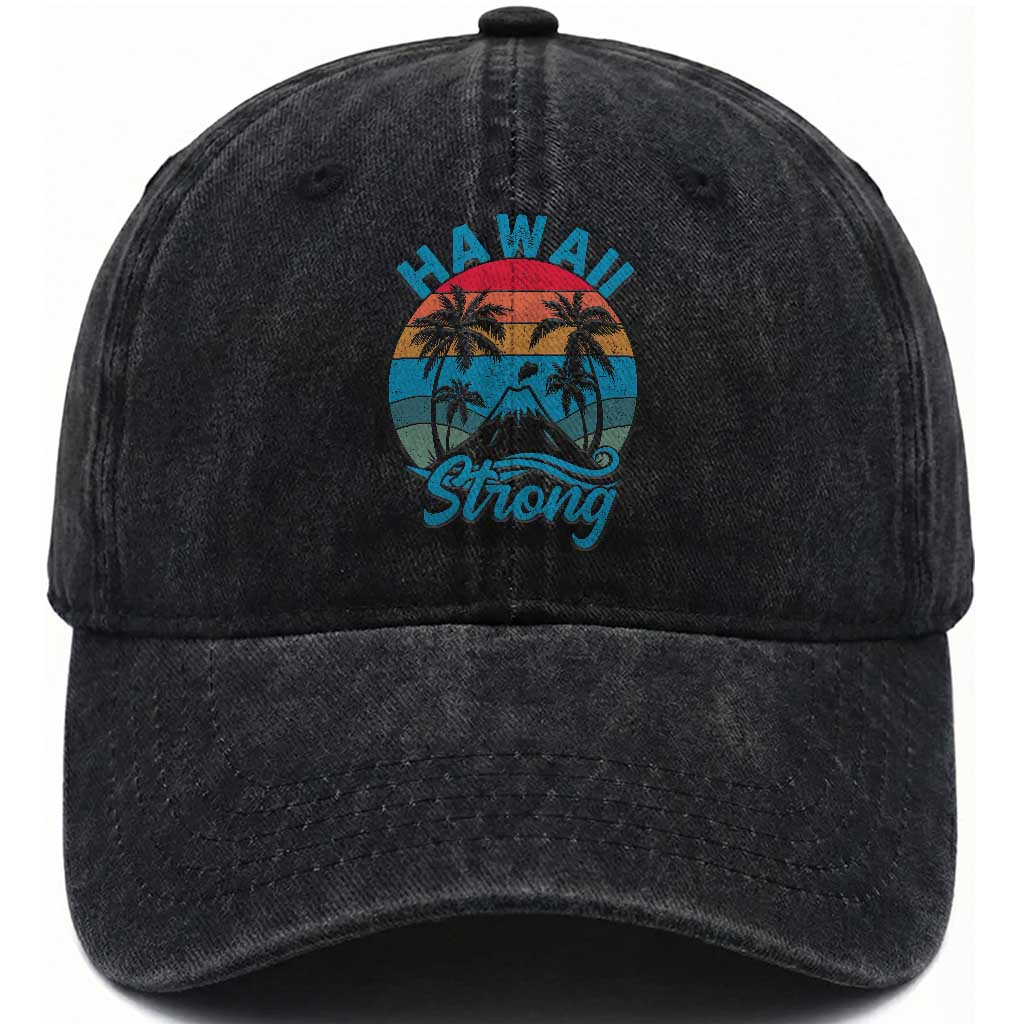 Vintage Hawaii Strong Retro Sunset Tropical Washed Cotton Baseball Cap Volcano Hawaiian Islands Pride Support