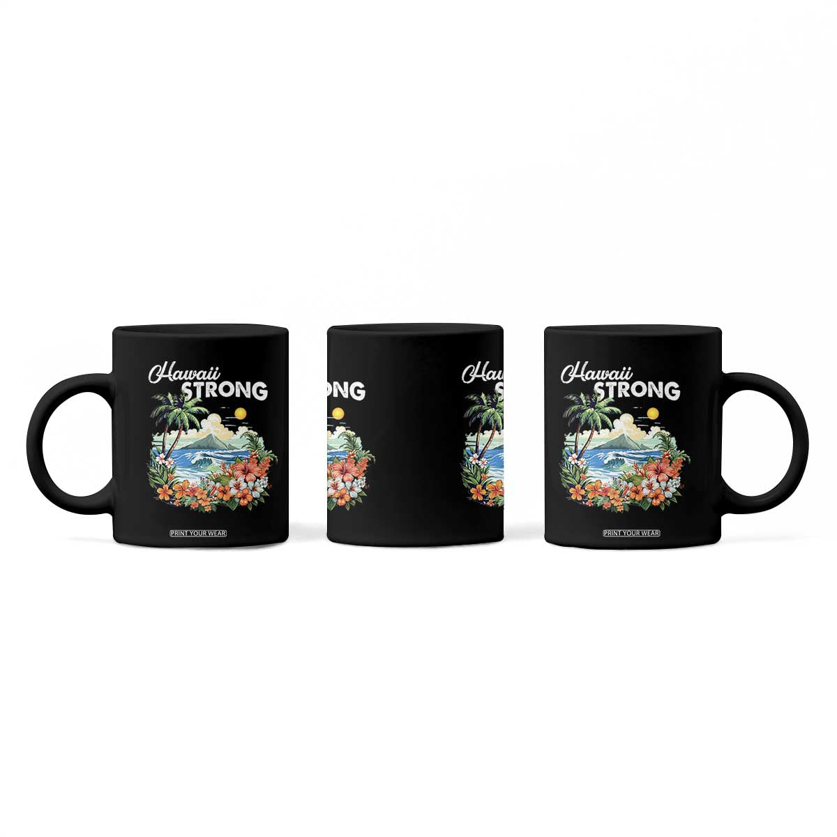 Hawaii Strong Hawaiian Islands Support Coffee Mug Sunset Tropical Hibiscus Flowers
